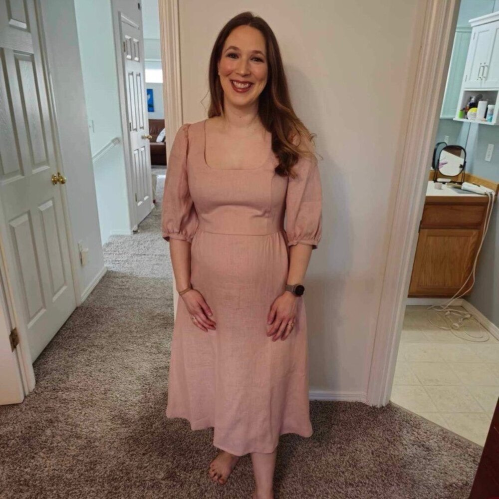 Linen Handmade Studio Aurora Puff Sleeve Linen Dress NWT